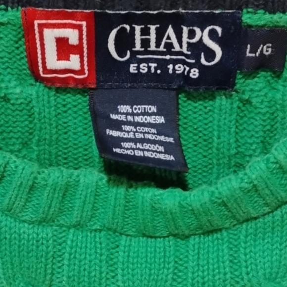 Chaps Ralph Lauren crewneck green golf sweater. Size large. C80 - Picture 2 of 5